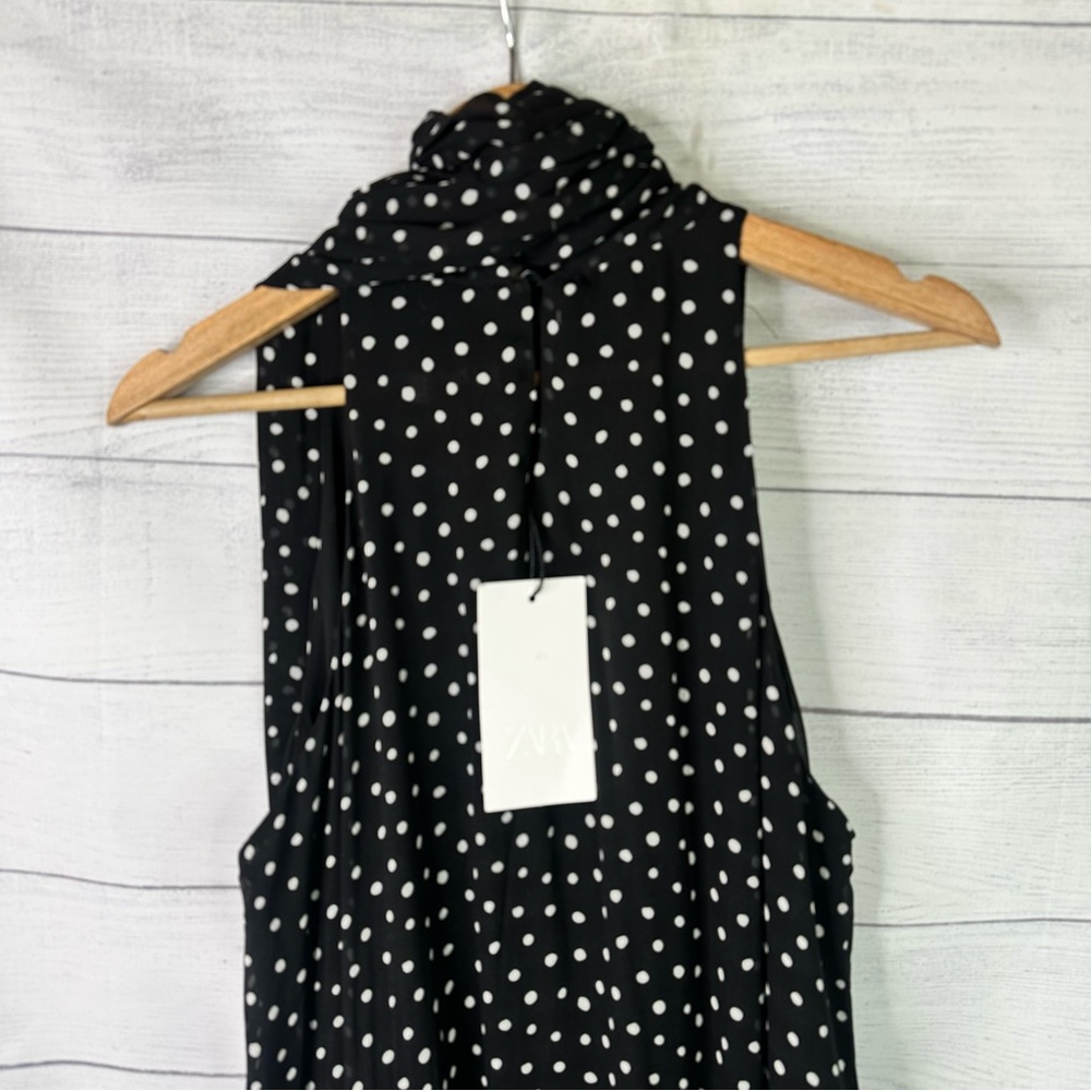 Zara ZW Collection Size Large Halter Polka Dot Sleeveless Midi Dress w/Scarf NEW - Picture 9 of 15